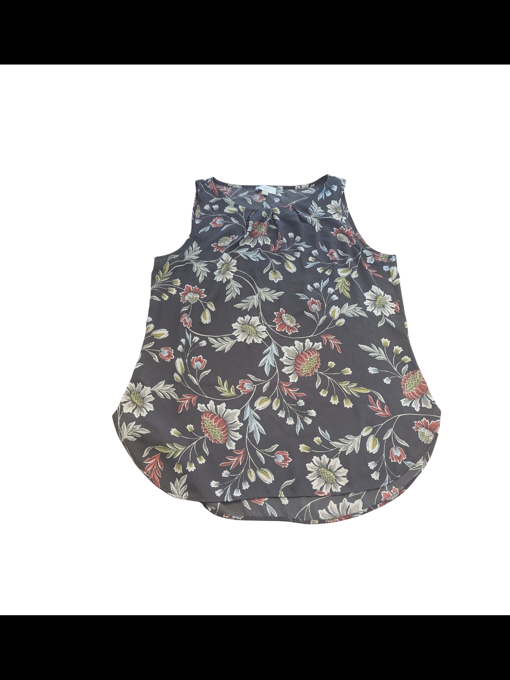 EUC Loft Outlet Womens Medium Floral Gray Sleeveless Lightweight Blouse